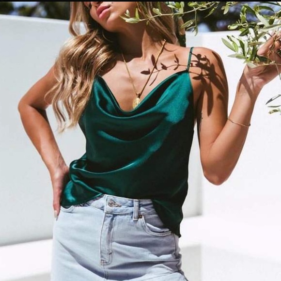 emerald green satin top